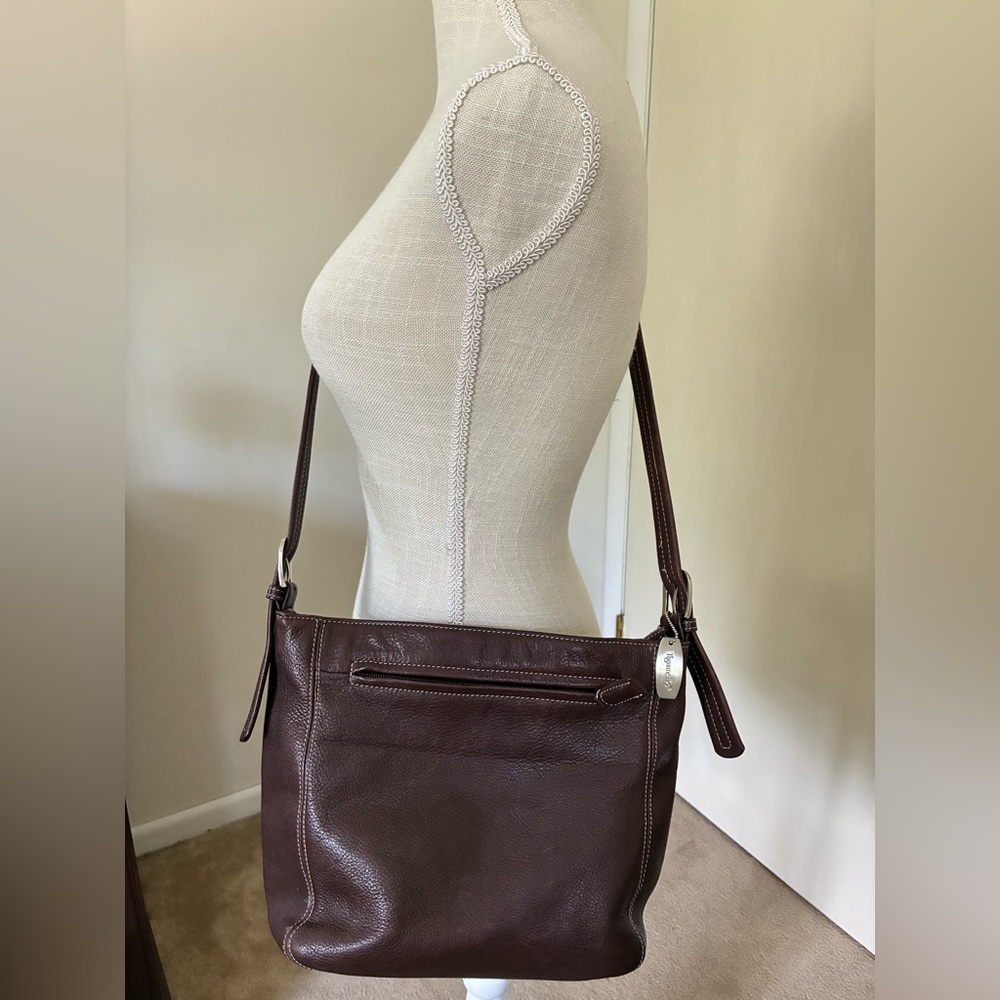 Tignanello Brown Leather Shoulder Bag with silver hangtags